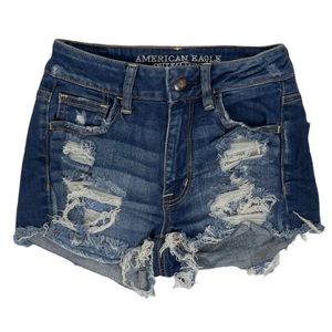 American Eagle Distressed Hi-Rise Dark Wash Denim Jean Shorts Size 00